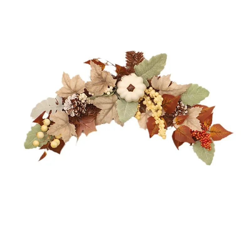 Autumn Wreath Farmhouse Decoration Farmhouse Thanksgiving Maple Leaf Berry Halloween White Pumpkin Set Garland Ornament Pendant Valentines Gift