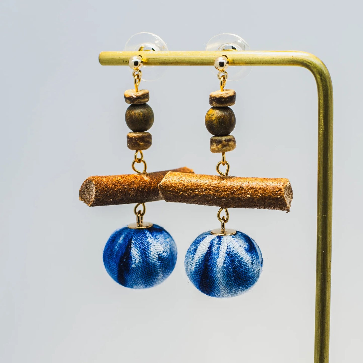 A pair of handmade indigo tie dye earrings with a shabby style, Chinese retro and ethnic style Women's Accessories