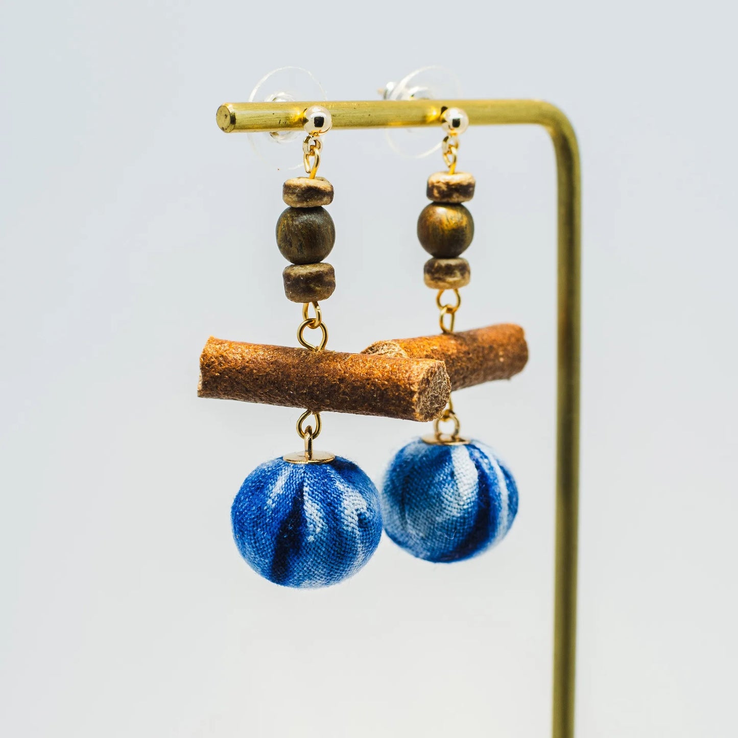 A pair of handmade indigo tie dye earrings with a shabby style, Chinese retro and ethnic style Women's Accessories