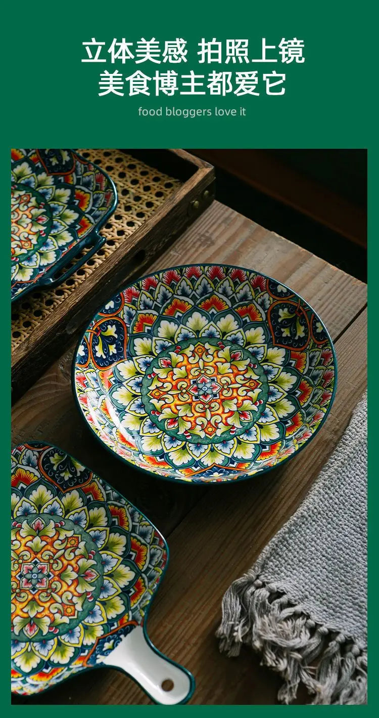 Polish style ceramic dishes household creative baking tray fruit salad mashed potatoes Noodles bowl cake plate Kitchen supplies