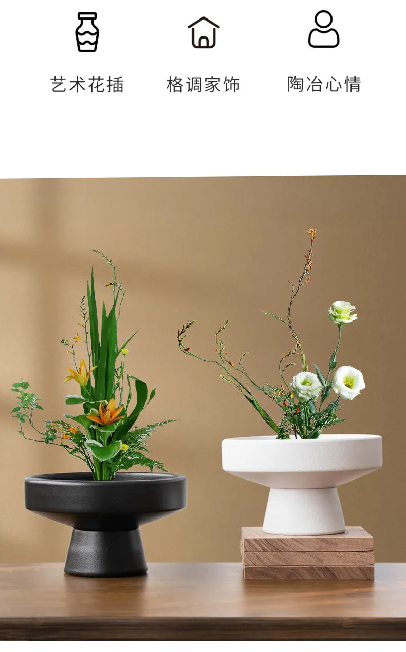 Creative Simple Flower Arranger Flower Pot Decoration Piece Living Room Desktop Ceramic Chinese Decor Flowerpot Accessories