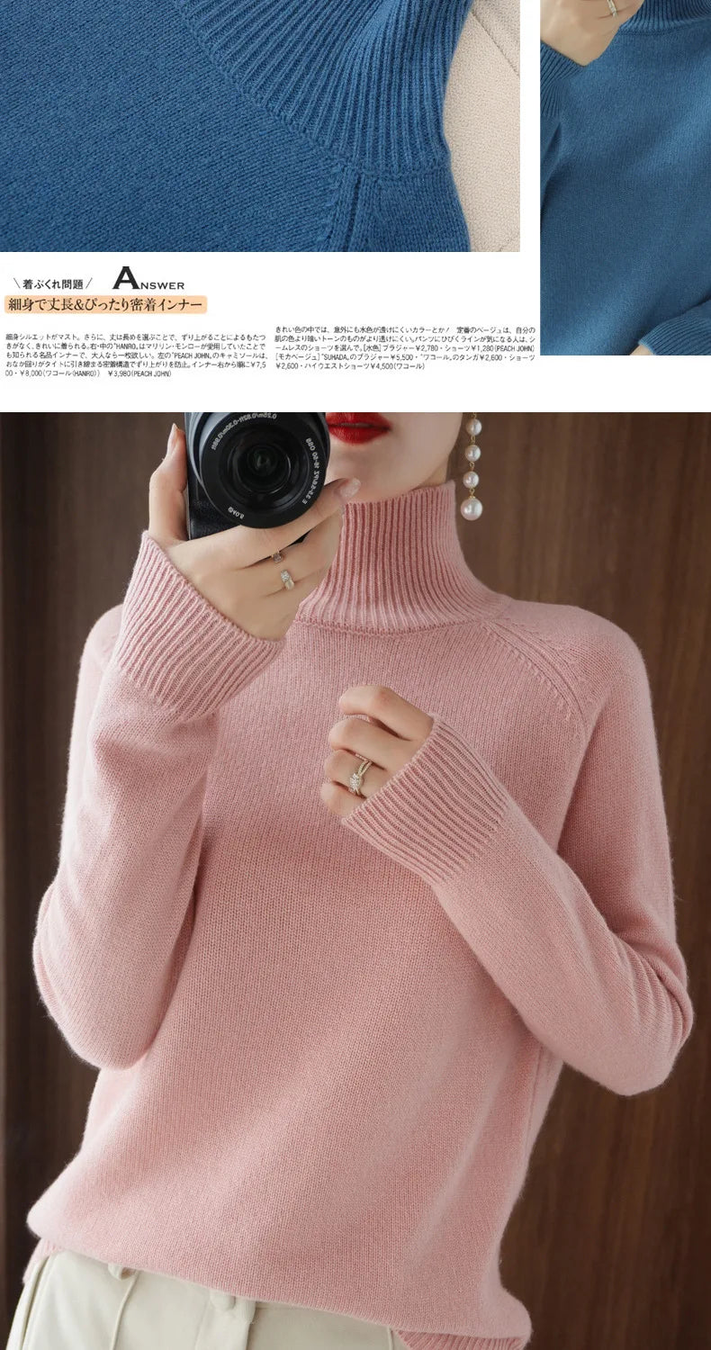 Women Autumn Winter Turtleneck Sweater Elegant Slim Solid Ribbed Knitted Cashmere Jumpers Female Long Sleeve Pullover Knitwear