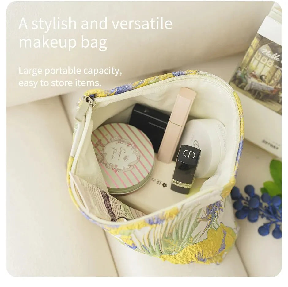 Women's Makeup Bag Color Floral Canvas Large Capacity Lipstick Air Cushion Storage Bag Commuter Handy Bag Travel Toiletry Bag