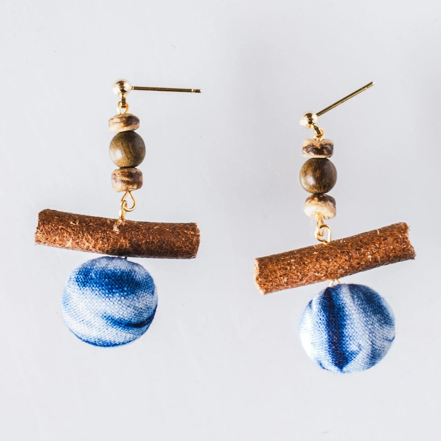 A pair of handmade indigo tie dye earrings with a shabby style, Chinese retro and ethnic style Women's Accessories