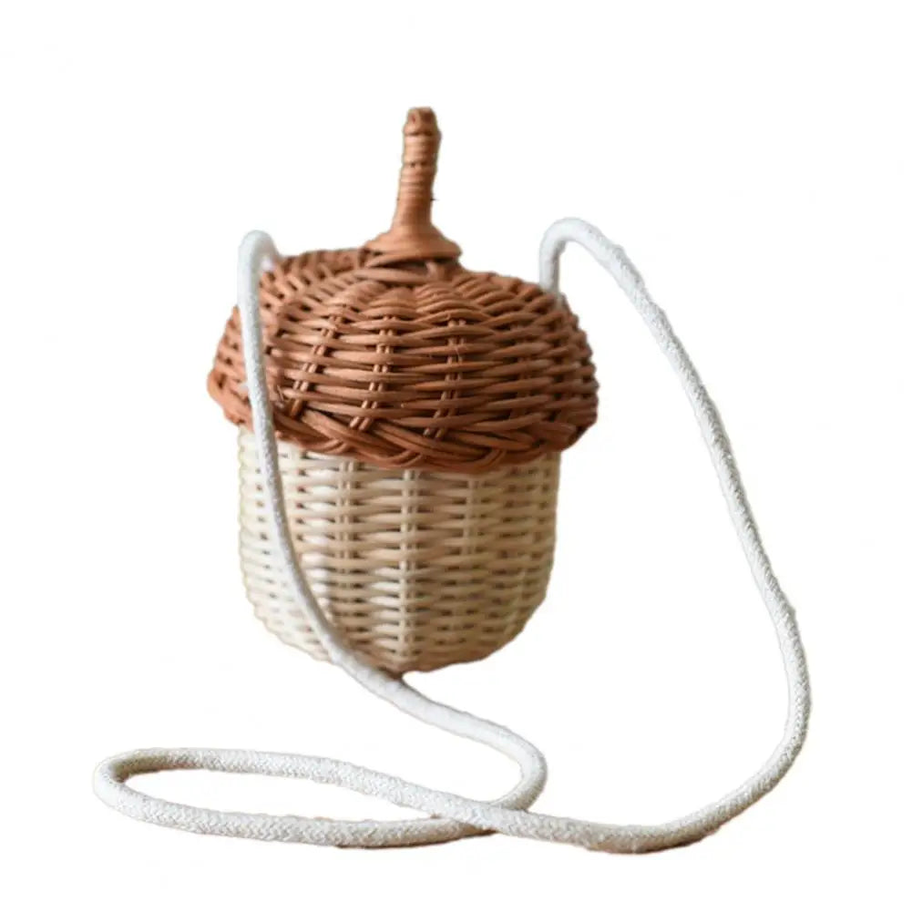 Straw Bag Mini Pine Cone Rattan Straw Handbags Diagonal Woven Bag Bamboo Cute Hanging Basket Pine Cone Backpack For Children