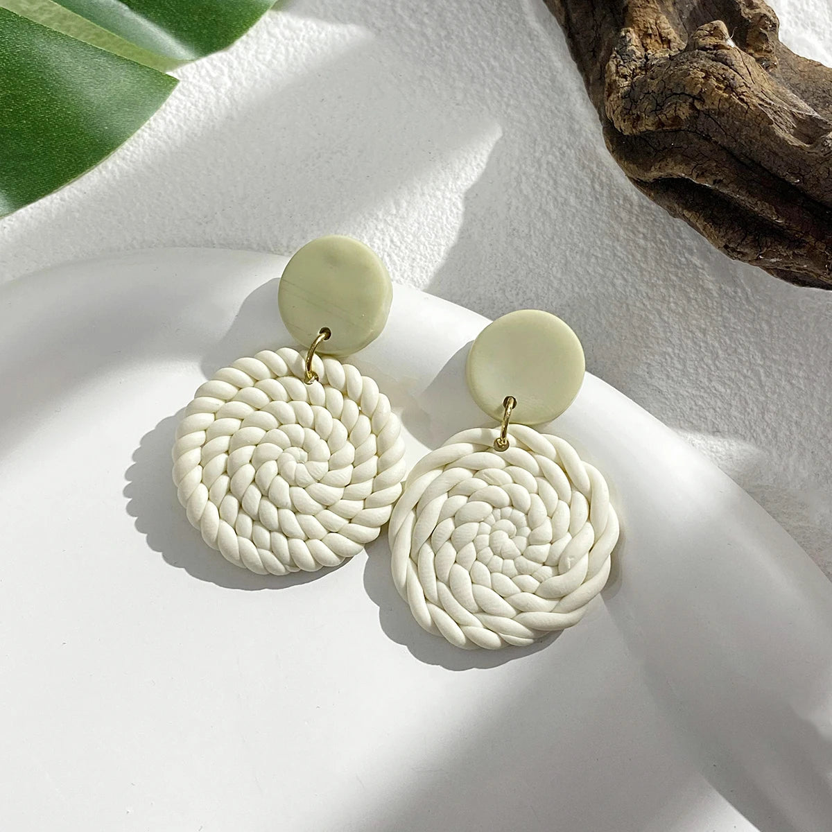 AENSOA Handmade Braided Flower Polymer Clay Earrings for Women Geometric Round Teardrop Floral Sweater Knit Earrings Jewelry