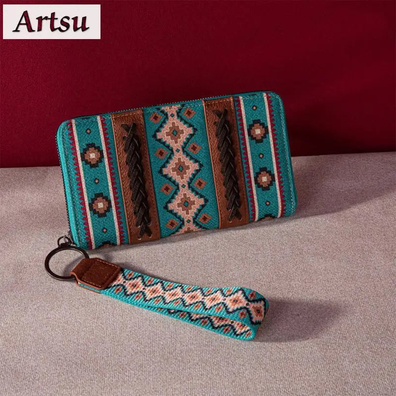 European American Retro Zipper Wallet Cotton Linen Printed Bohemian Style Women's Handbag Wallets Trend Versatile Card Bags