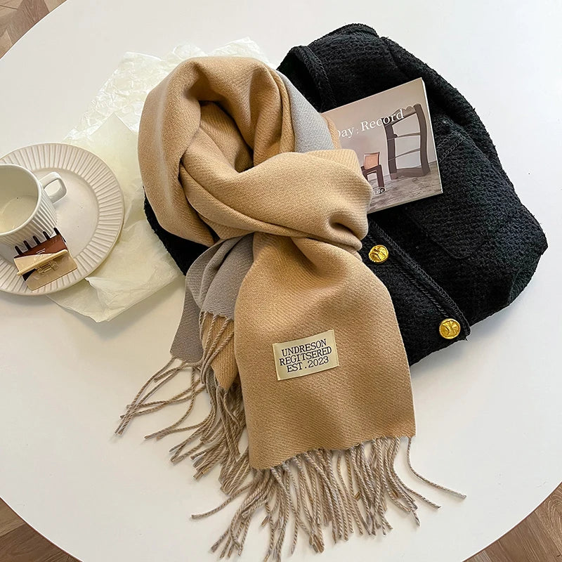 2023 New Fashion Cashmere Scarf Warm Winter for Women Korean Style Knitted Solid Color Double Sided Wraps Neckerchief