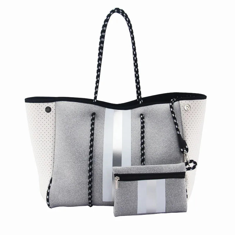 New Arrival Hot Selling Neoprene Tote Bag Wholesale Women Large Shopping Handbags Perforated Neoprene Beach Bag For Women