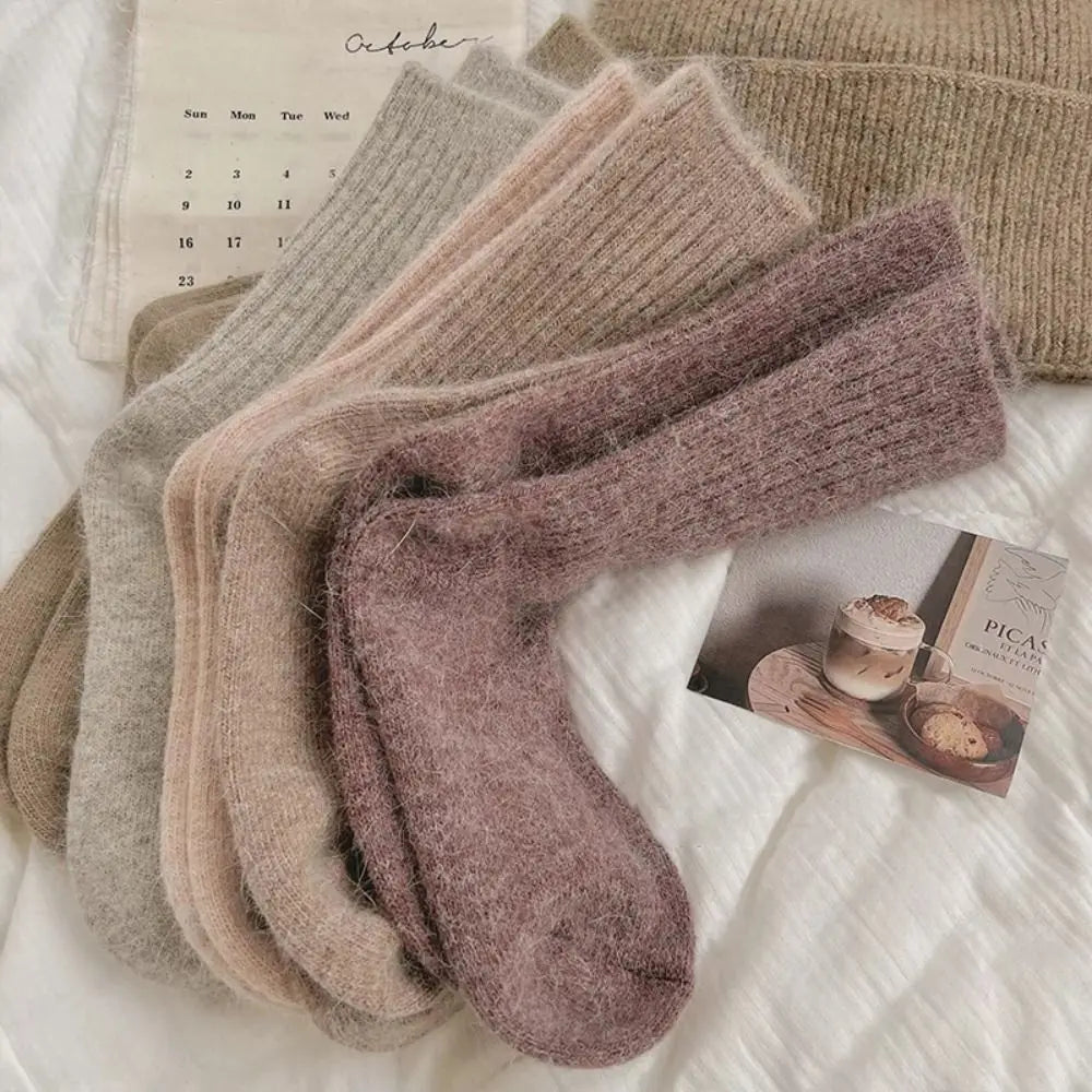 Fashion Cashmere Winter Warm Velvet Socks Thermal Thick Mid Tube Socks Stripes Long Socks For Women