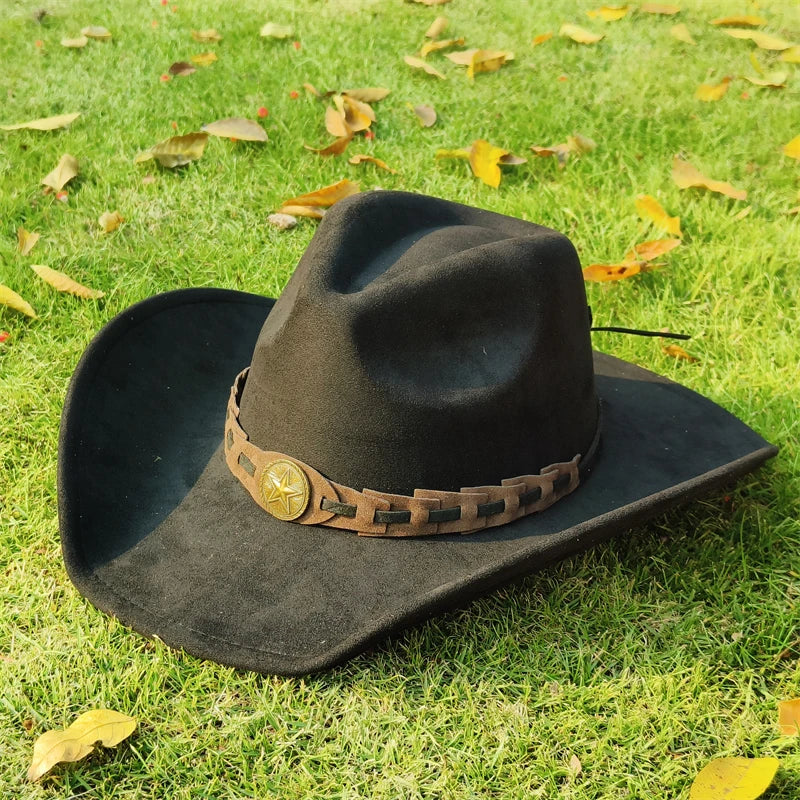 vegan suede Cowboy Hat for men retro suede cowboy Hat women Jazz hat wide brim Felt Fedora Hat vintage Panama sombrero hombre