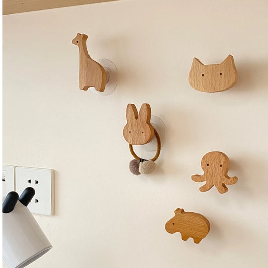 Wooden Drawer Hooks Room Decor Animal Hook Wall Keychain Coat Hook Home Wardrobe Cute Wood Hook Hanger Kitchen Accessories