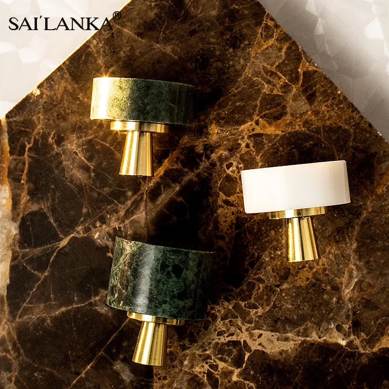 SAILANKA Brass Furniture Handles Marble Nordic Cabinet Handle Kitchen Bedroom Round Drawer Knobs Natural Stone Knob Hardware