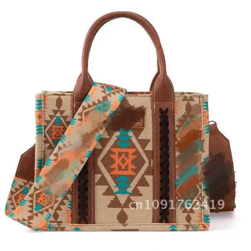 Women Handbags Western Wallet Female Shoulder Bohemian Aztec Shoulder Bag Shopping Tote Bag Large Capacity Travel Bag