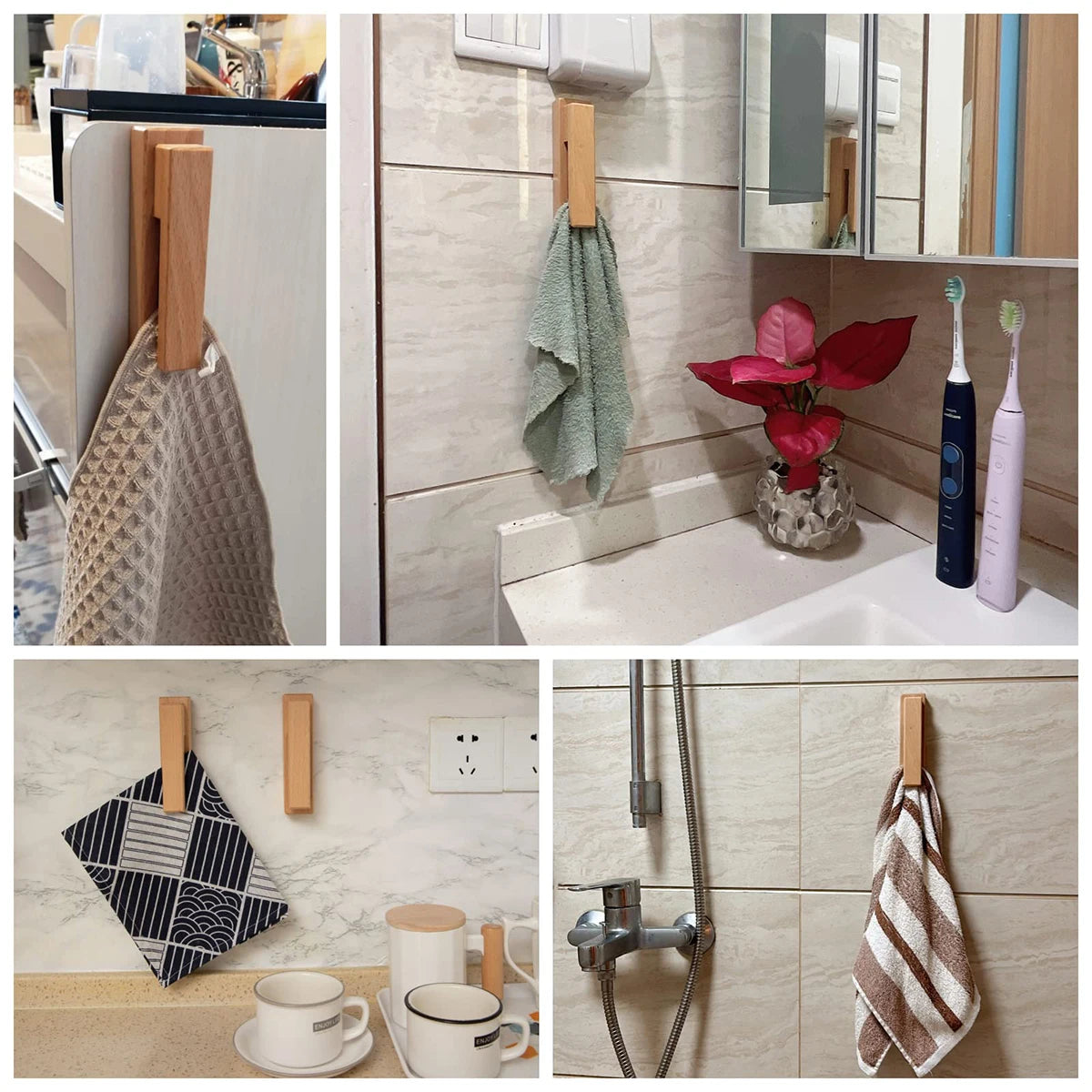 Nordic Wooden Towel Hook For Bathroom And Home Storage With Strong Adhesive Wall Mount Home Wall Decoration Storage