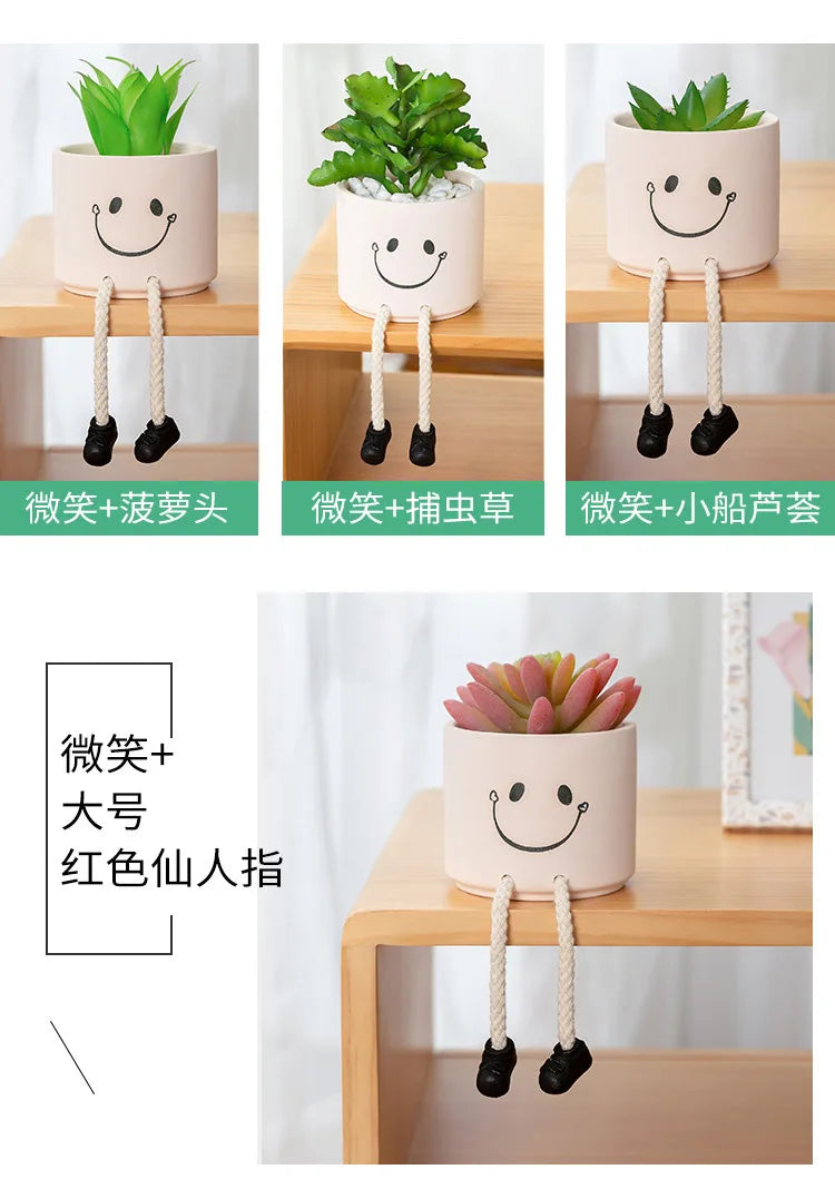 Creative Expression Character Hanging Foot Doll Fleshy Ceramic Flowerpot Personalized Handicraft Decoration Breathable Pot