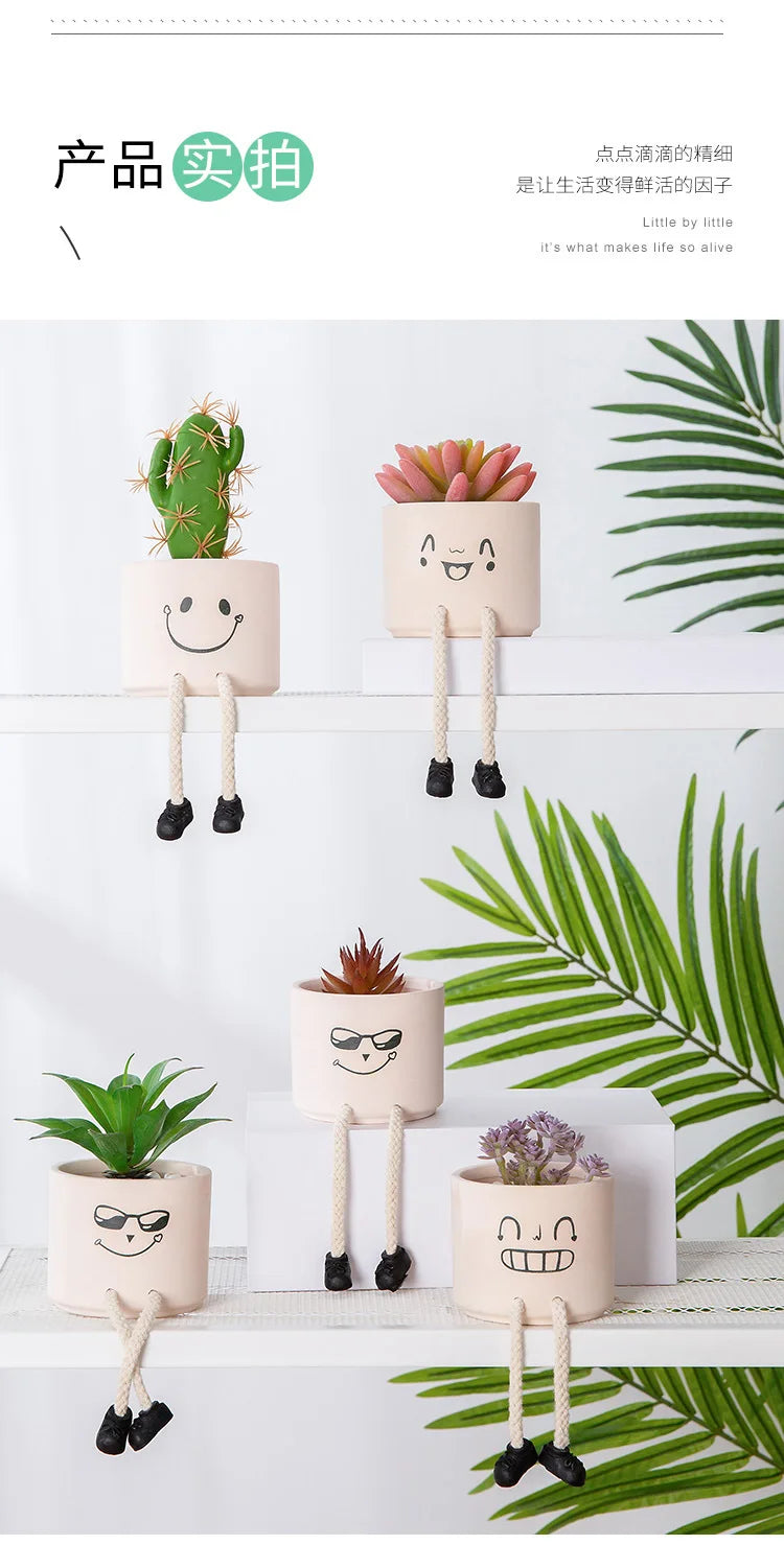 Creative Expression Character Hanging Foot Doll Fleshy Ceramic Flowerpot Personalized Handicraft Decoration Breathable Pot