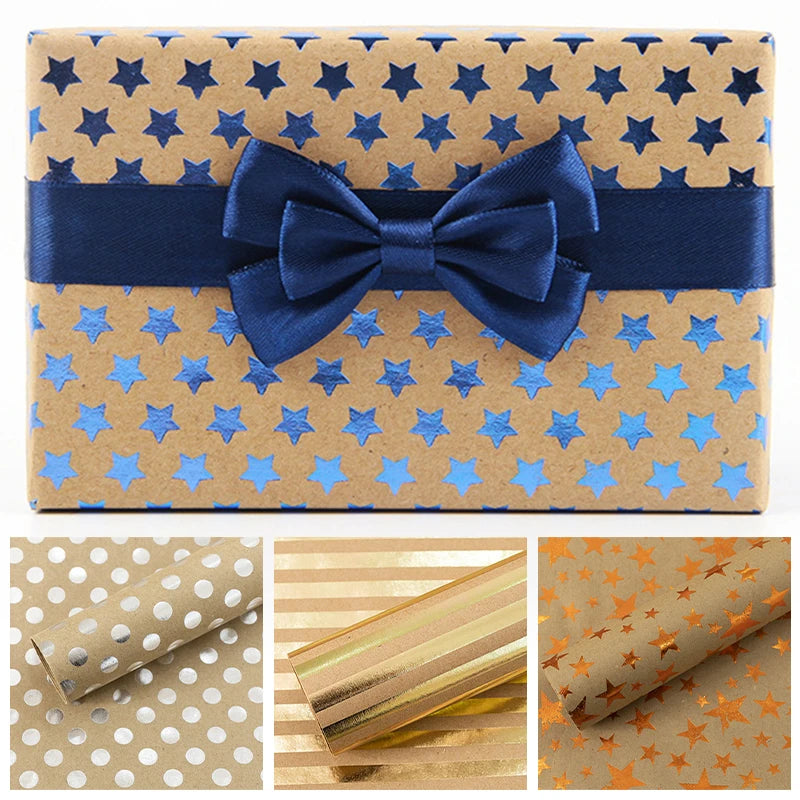 50*70cm Retro Christmas Wrapping Paper Kraft Paper Flower Gift Packing Paper Merry Christmas DIY Navidad New Year Decoration