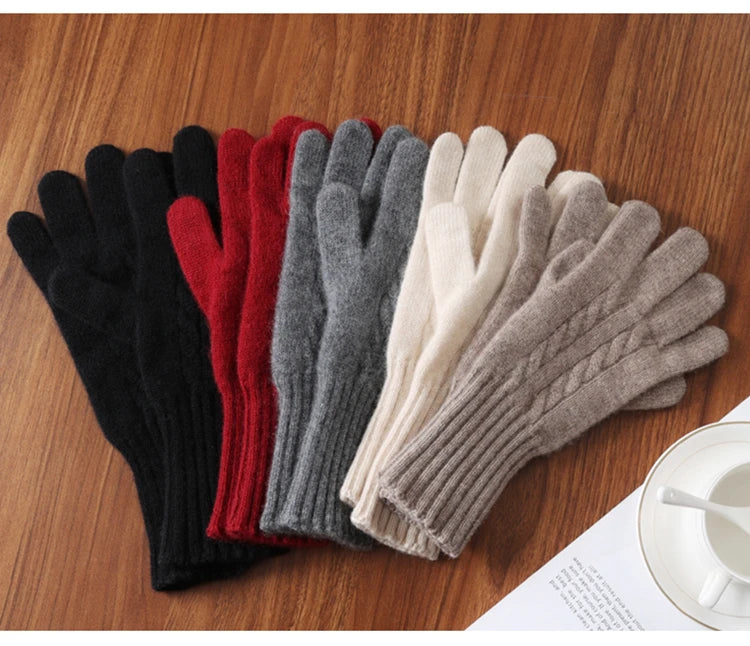 Women Wool Cashmere Gloves Cable Knit Touchscreen Finger Hole Winter Autumn Warm Wrist Length Classic Gloves Female Mitten