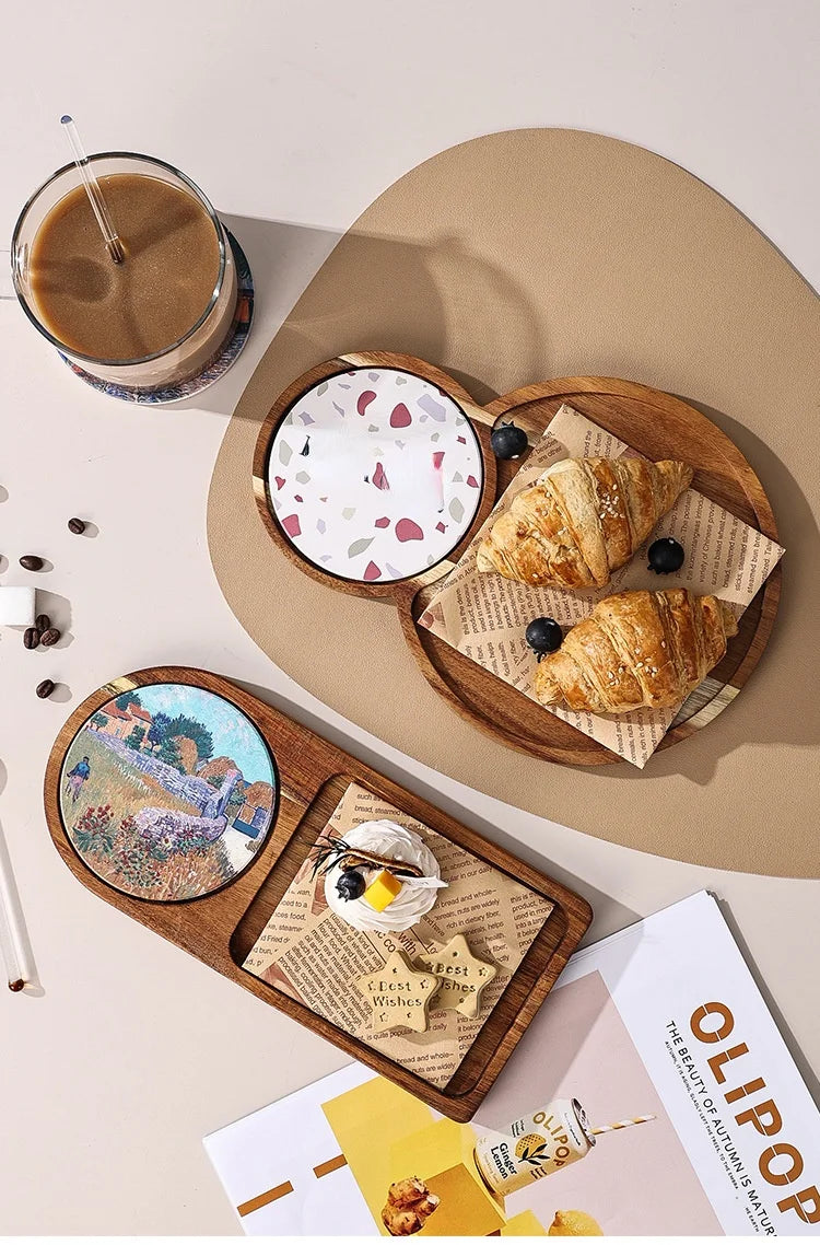 Bread cutlery wooden tray retro pastry dessert afternoon tea snack  tea tray suitable for home kitchen decoration accessories