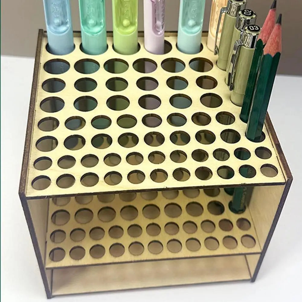 pen Holder Painting Brush Holder 67 Holes Wooden Paint Brush Square Display Stand Desk Organizer Makeup Brush Shelf Art Supply