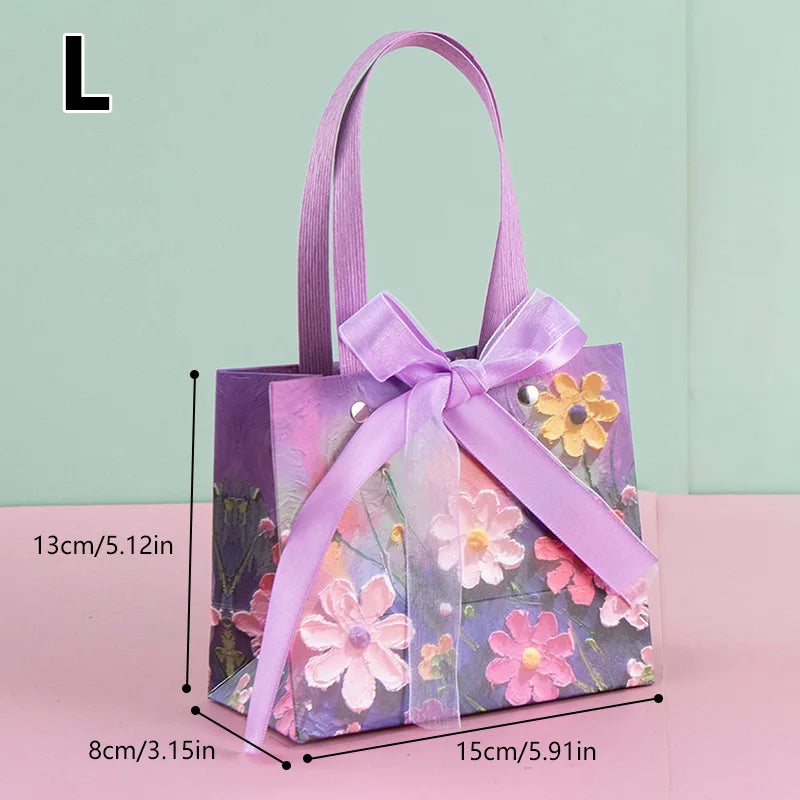 Flower Gift Packaging Bag 3D Cloud Oil Painting Paper Bag Valentine'S Day Birthday Wedding Party Favor Bag Clothes Store Handbag