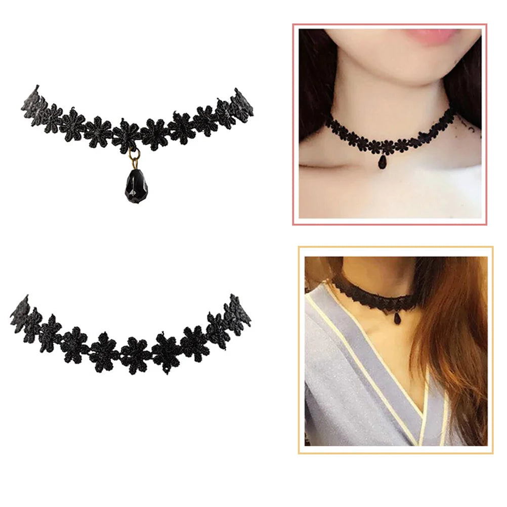 12 Pieces New Simple Women Necklace Valentines girl Handmade Gothic Retro Vintage Women Lace Collar Choker Necklace Girl Accessories