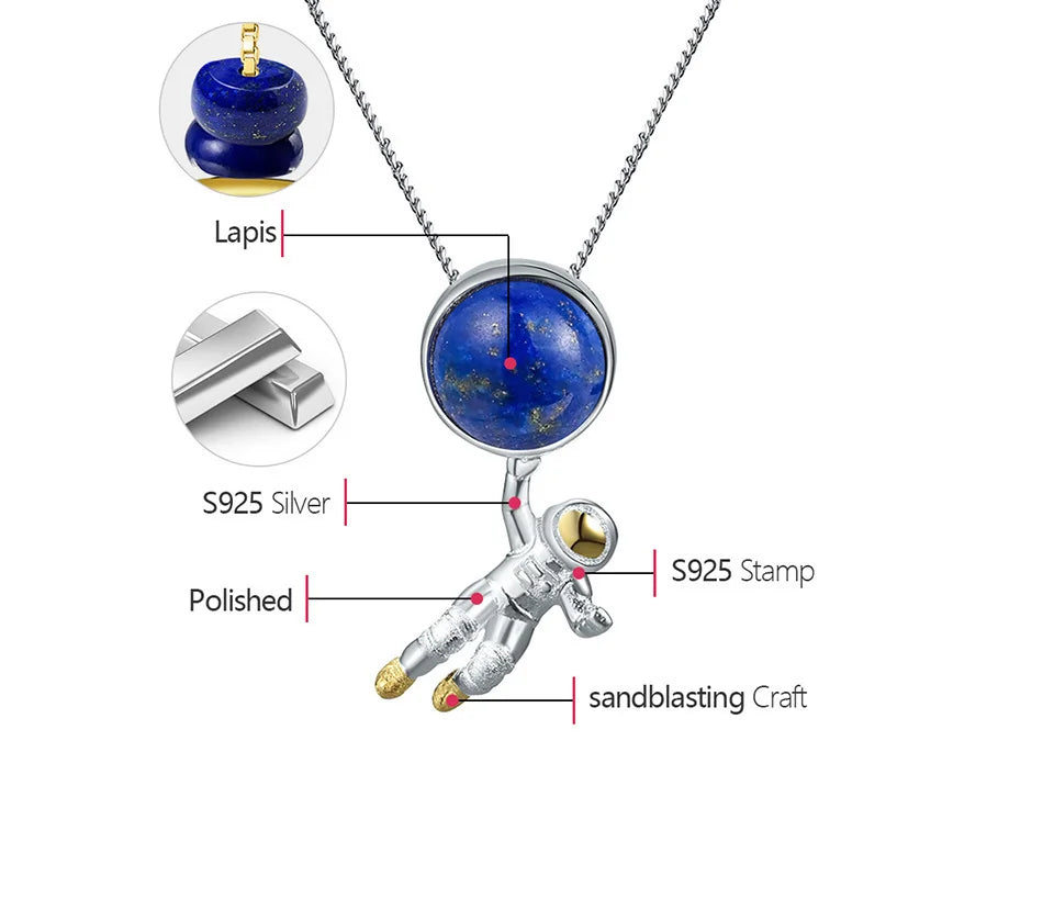 Lotus Fun Natural Lapis Lazuli Stone Space Odyssey Pendant Real 925 Sterling Silver Chains and Necklaces for Women Men's Jewelry