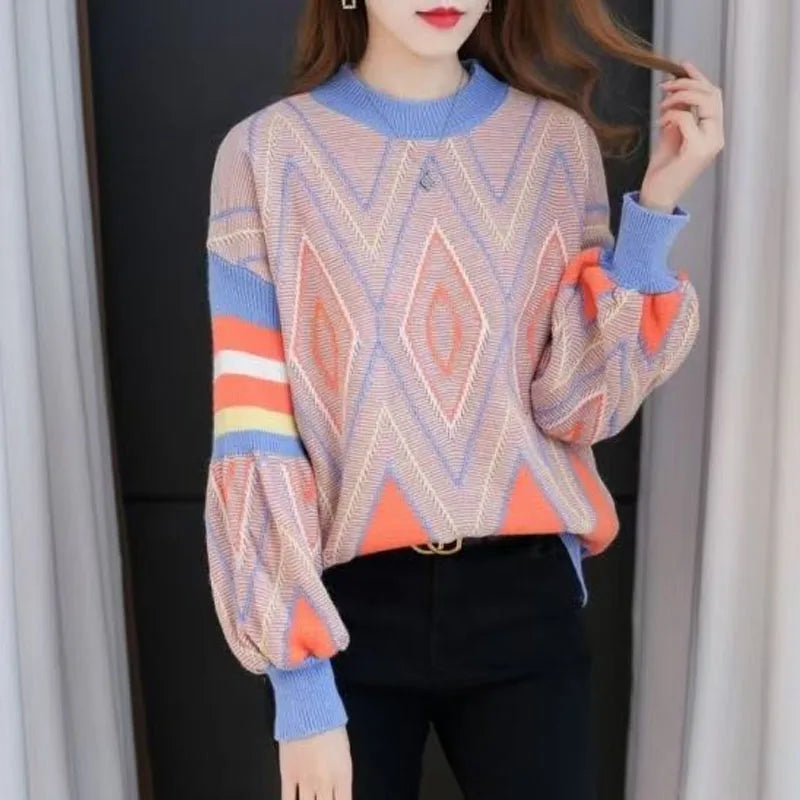 New Autumn/Winter Fashion Trend Lazy and Loose Fit Large Size Colored Versatile Cashmere Women's Long Sleeve Knitted Sweater