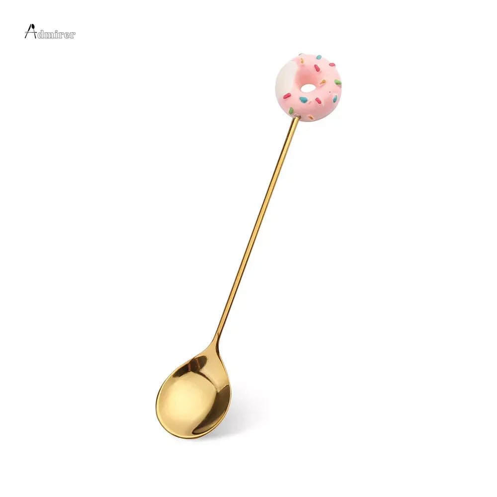 Stainless Steel Spoon Fork Cute Version Rainbow Lollipop Donut Macaron Dessert Spoons Fruit Forks Kids Set Kitchen Accessories