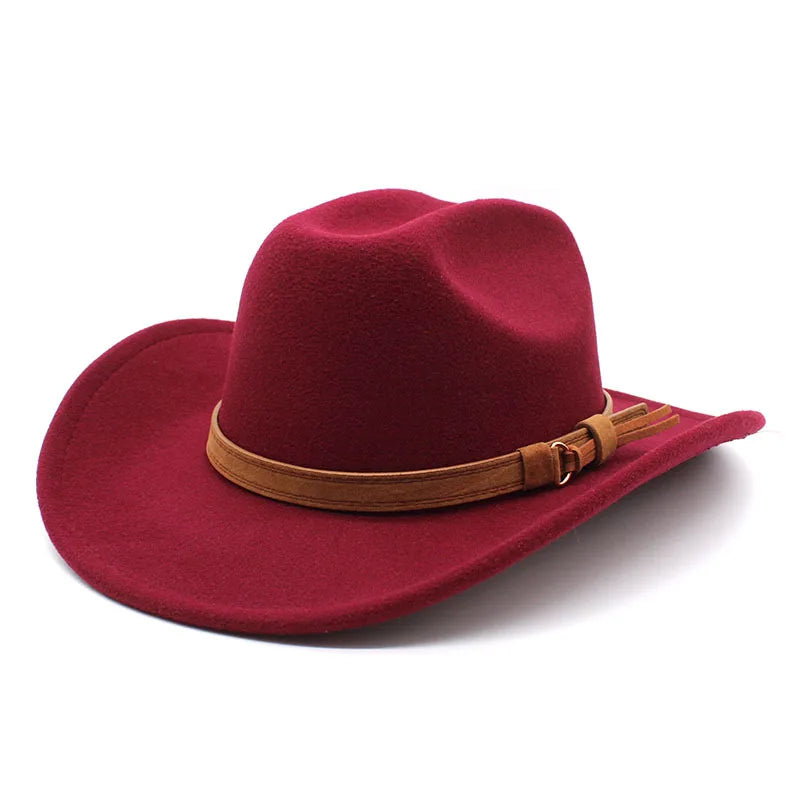 Winter Autumn Men's Western Women Cowboy Hat For Gentleman Lady Cowgirl Jazz Hat Wide Brim Felt Fedora Hat Sombrero Hombre