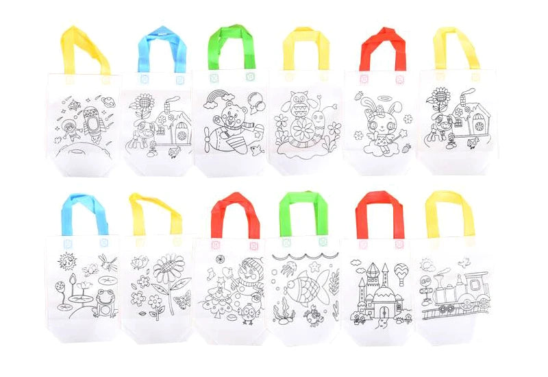 5 Sets DIY Graffiti Bag with Markers Handmade Painting Non-Woven Bag for Children Arts Crafts Color Filling Drawing Toy