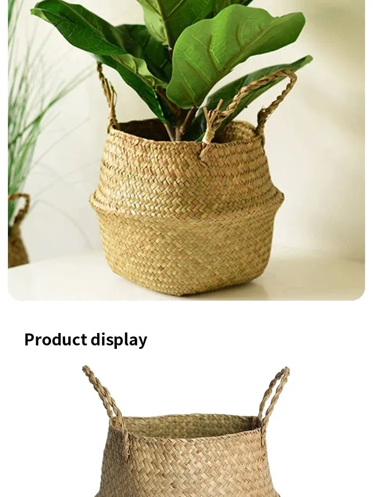 1pc Nordic Style Seaweed Wicker Basket for Home Storage - Perfect for Dirty Clothes, Plants, and Sundries - Hanging Decor Basket