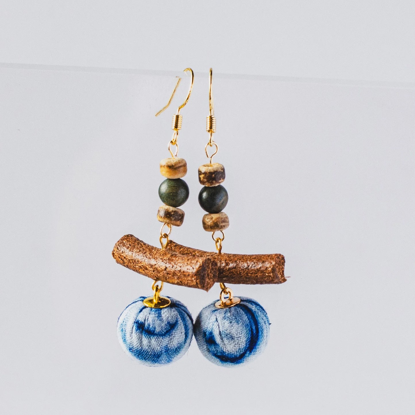 A pair of handmade indigo tie dye earrings with a shabby style, Chinese retro and ethnic style Women's Accessories