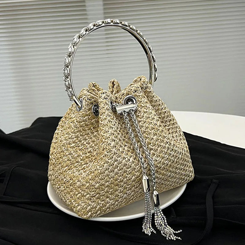 Evening Bags Straw Woven Clutch Bag Women Bow Purse Luxury Design Ladies Evening Handbag Party Banquet Bags Vacation Beach Tote