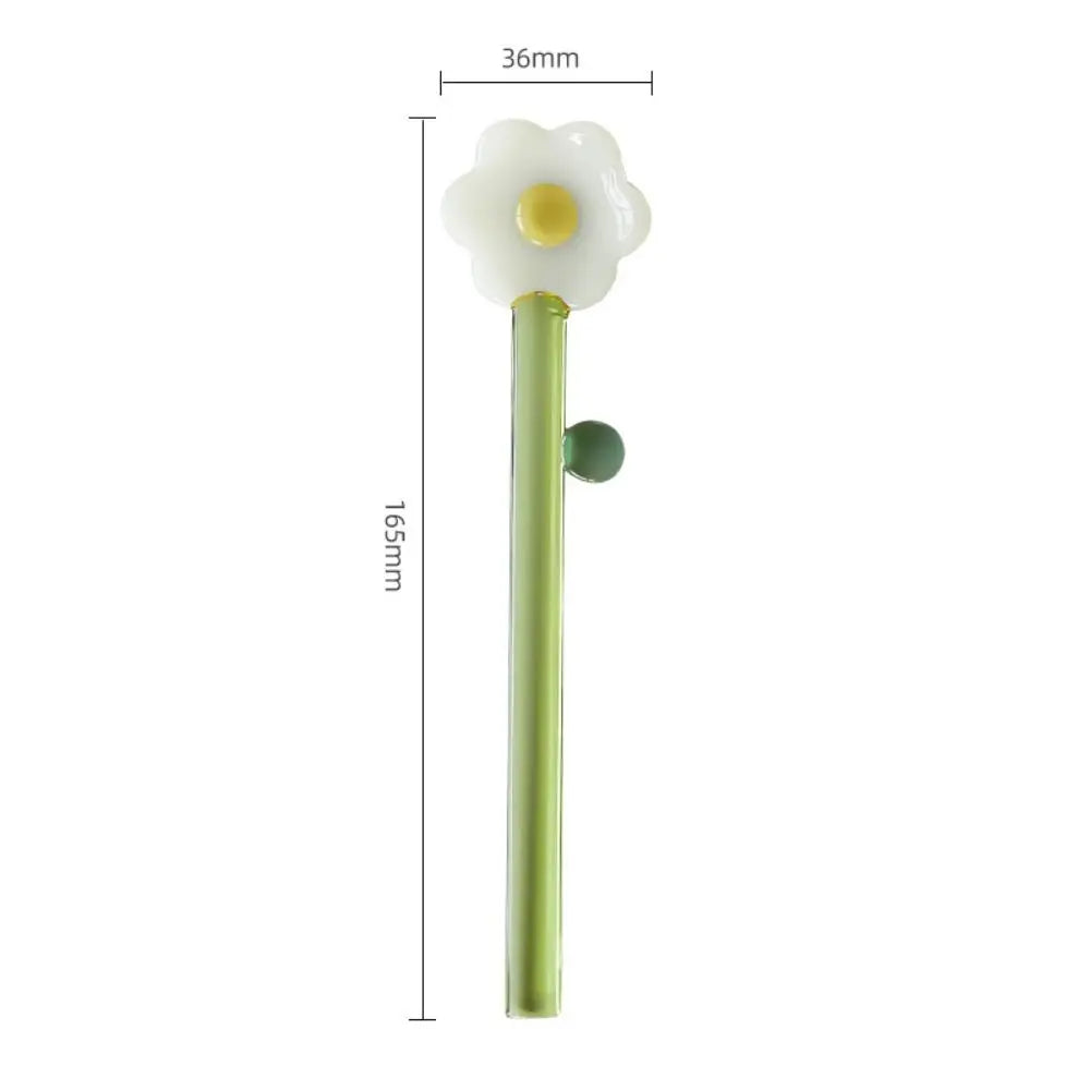 Long handle Glass Spoon Creative Transparent Glass Dessert Spoon Flower Shaped Colored Coffee Stirring Spoon Stick Bar