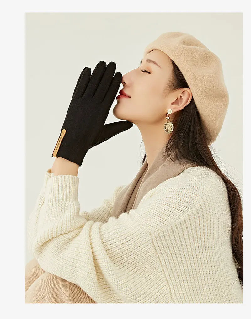 Women Autumn Winter Keep Warm Touch Screen Thin Cashmere Gloves Cycling Drive Fashion Elegant Letter Mark Windproof