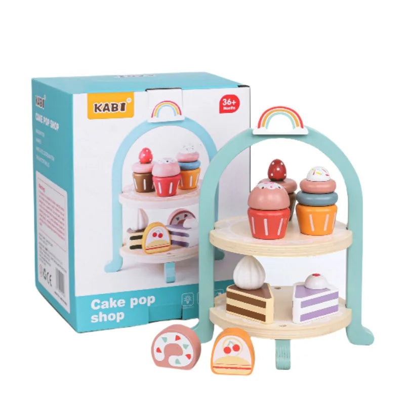 DIY Playing Home Wooden Simulation Kitchen Supplies Toy Afternoon Tea Birthday Cake European Tea Set Hands on Ability Training