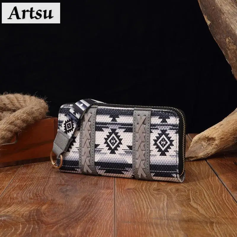 European American Retro Zipper Wallet Cotton Linen Printed Bohemian Style Women's Handbag Wallets Trend Versatile Card Bags