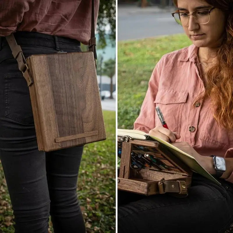 Writers Messenger Wood Box A5 Wooden Retro Trend Shoulder Bag Postman Outdoor Briefcase Art Supplies Box Home Decor Storage Box