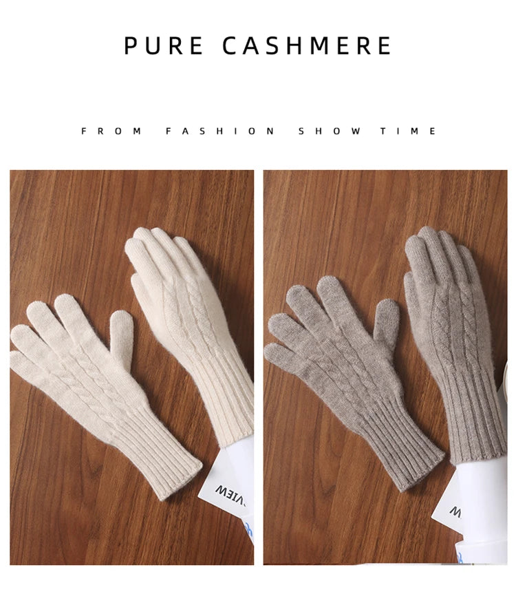 Women Wool Cashmere Gloves Cable Knit Touchscreen Finger Hole Winter Autumn Warm Wrist Length Classic Gloves Female Mitten