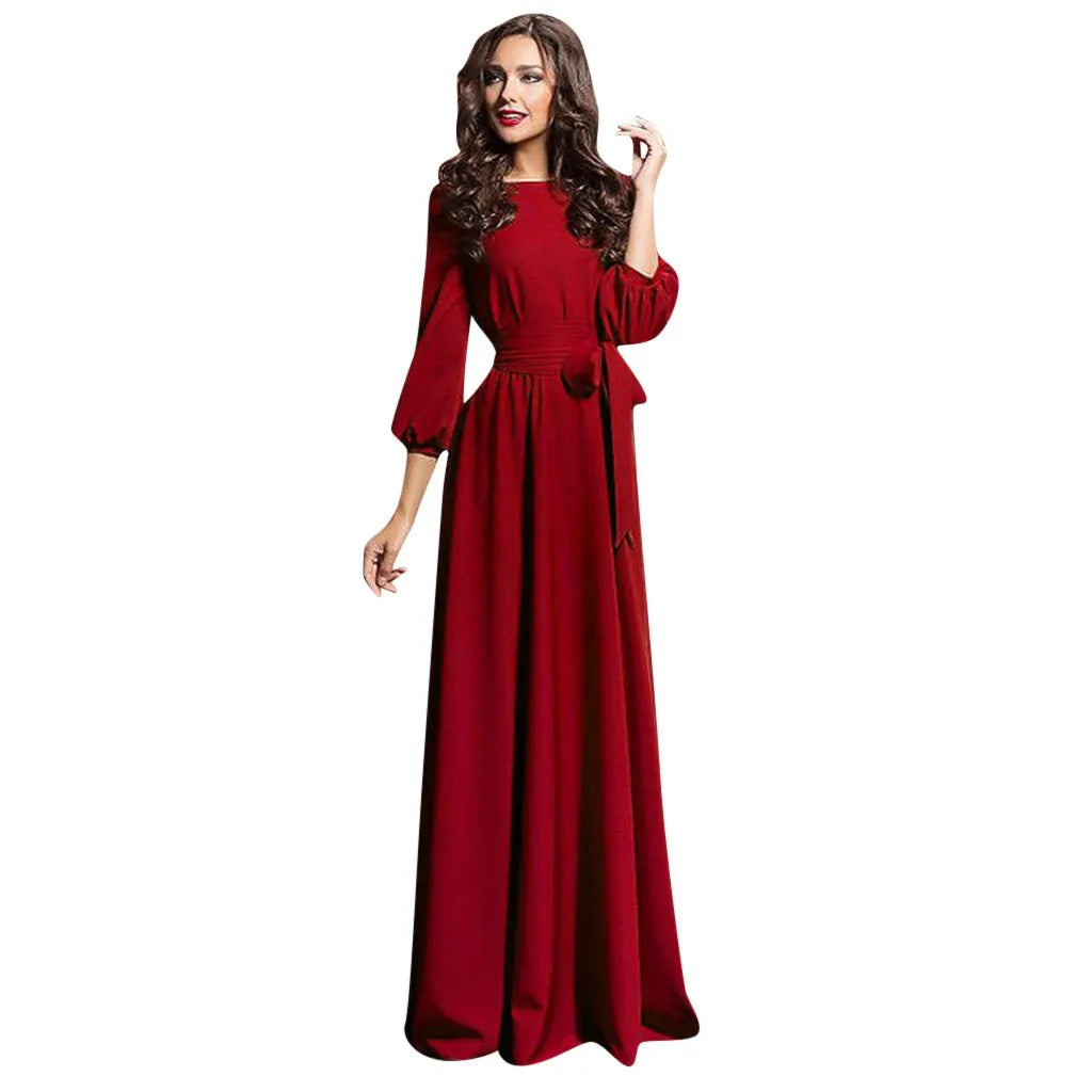 2024 New Vintage Bandage Maxi Dress Women Lantern Sleeve Long Party Dresses Autumn Elegant Luxury Guest Wedding Evening Vestidos