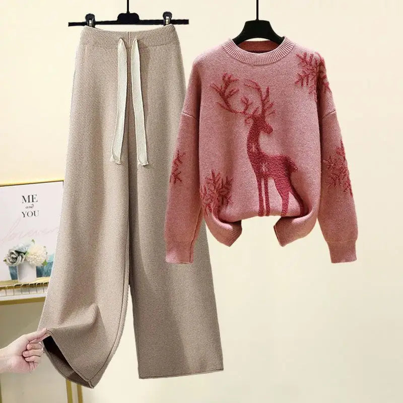 Autumn and Winter Set Women's New Western Style Knitted Sweater Women's Loose and Slimming Casual Pants Two Piece Set Fashion