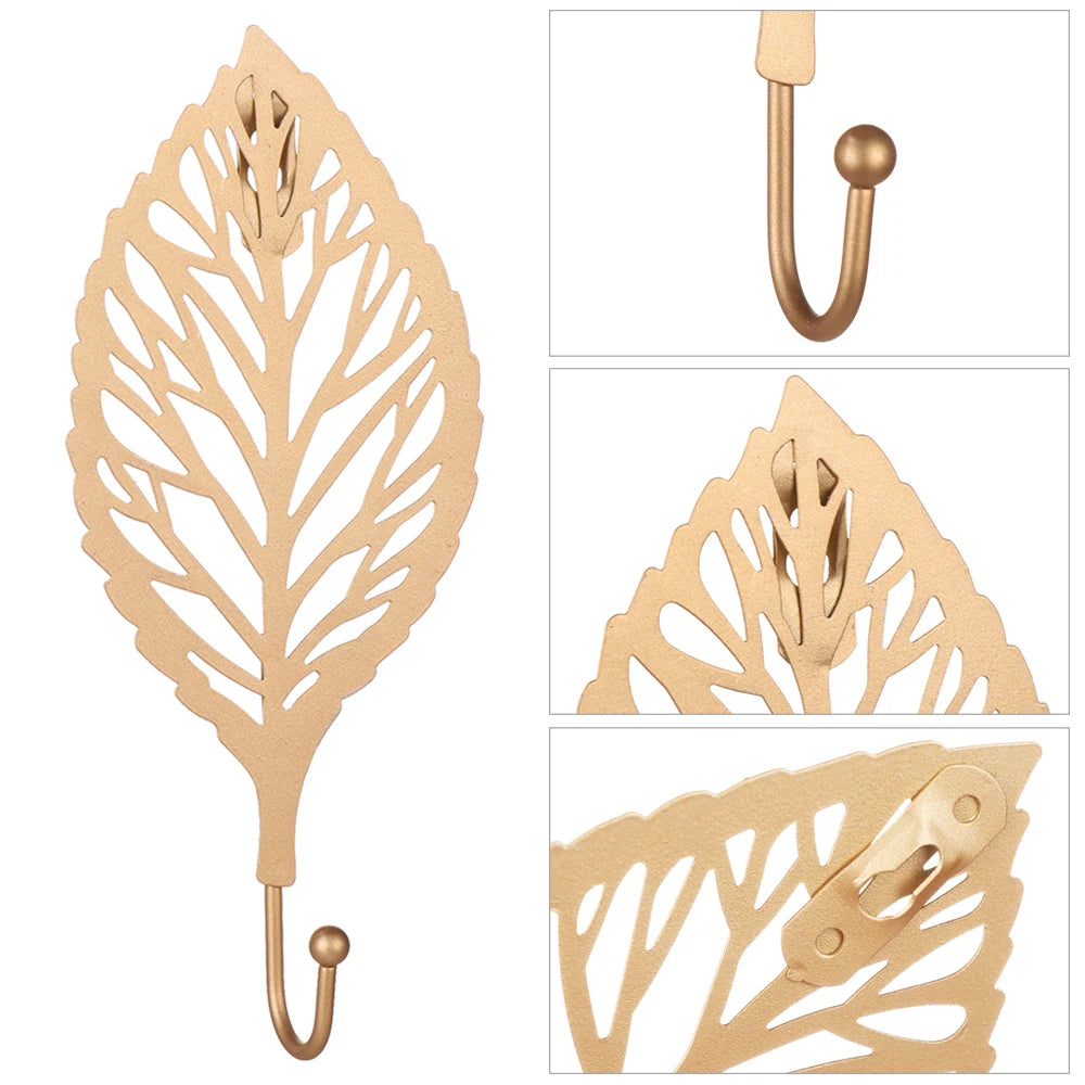 Nordic Style Gold Leaf Shape Wrought Iron Hooks Luxury Firm Wall Hanger Hanging Storage Rack for Towel Clothes Home Organization