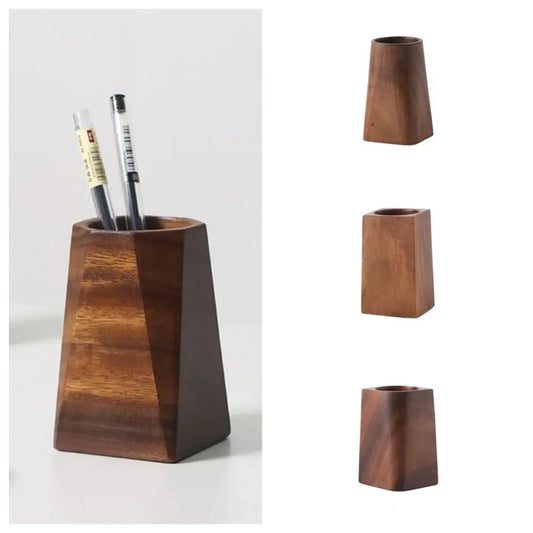 Vintage Walnut Wood Pen Holder Minimalist Large-capacity Storage Pencil Box Portable Makeup Brush Holder Table Organizer Pot