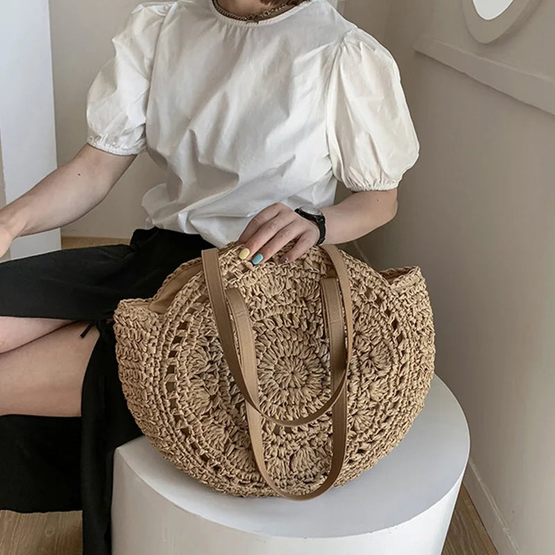 New Large Capacity Handbag Totes Holidays Pack Handmade Straw Shoulder Bags For Women Big Travel Beach Bag bolsa feminina