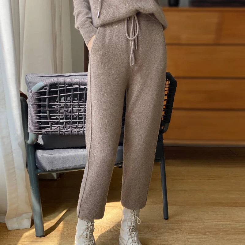 Cashmere Women's Pants Autumn/Winter Thick Warm Andy Cashmere Women's Pants Small Feet Casual Fashion Drawstring Women's Pants