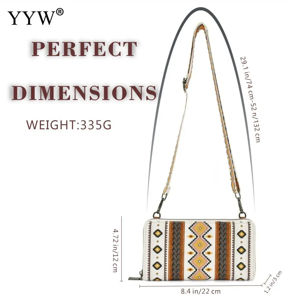 Fashion Bohemian Cowgirl Wallet Purse for Women Western Aztec Ethnic Clutch Wristlet Wallet with Credit Card Holder Shoulder Bag