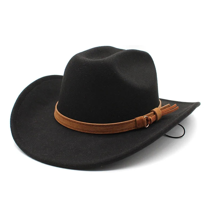 Winter Autumn Men's Western Women Cowboy Hat For Gentleman Lady Cowgirl Jazz Hat Wide Brim Felt Fedora Hat Sombrero Hombre