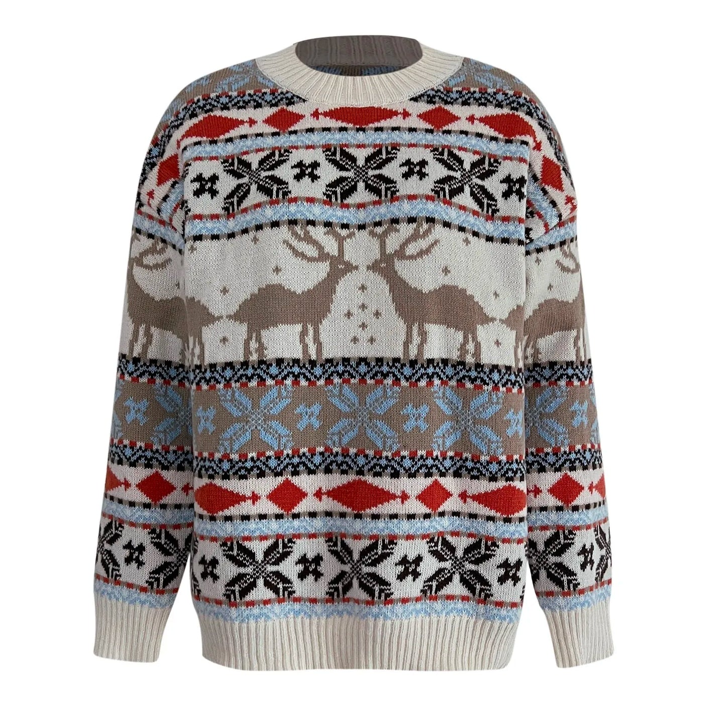 Funny Ugly Christmas Sweater Ethnic Style Novelty Five-Color Jacquard Knitted Pullovers Tops Fall Winter Santa Elk Stripe Jumper